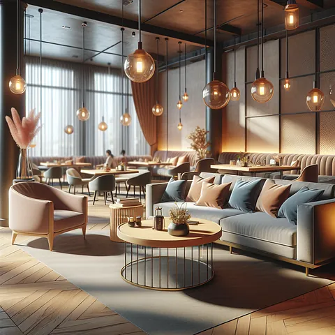 Realistic stock image of cozy cafe interior